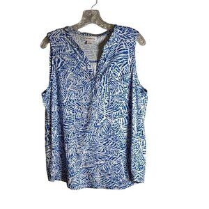 Liz Claiborne Women's Cotton Blue & White Sleeveless Tunic Top Size Large